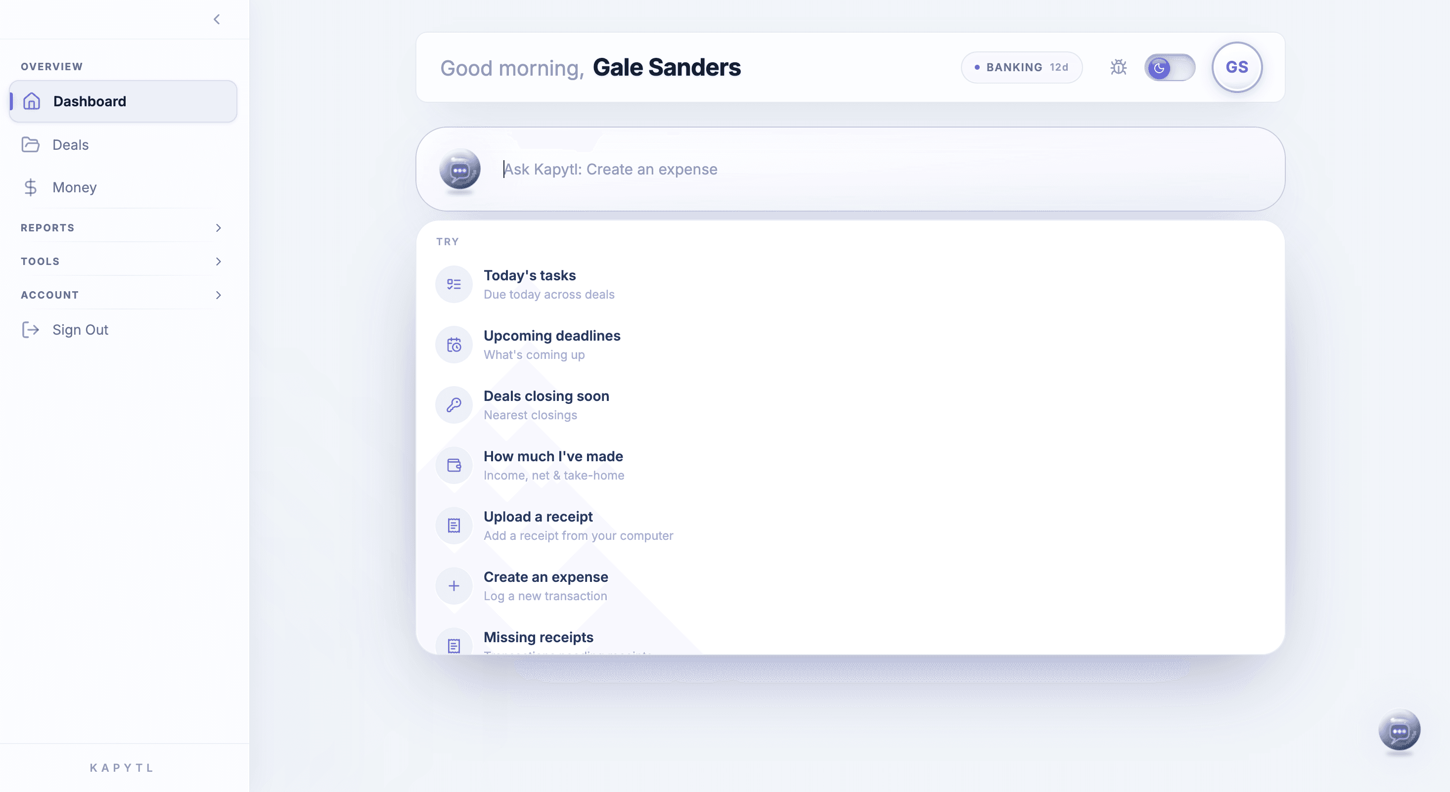 Ask Kapytl AI assistant on the agent dashboard
