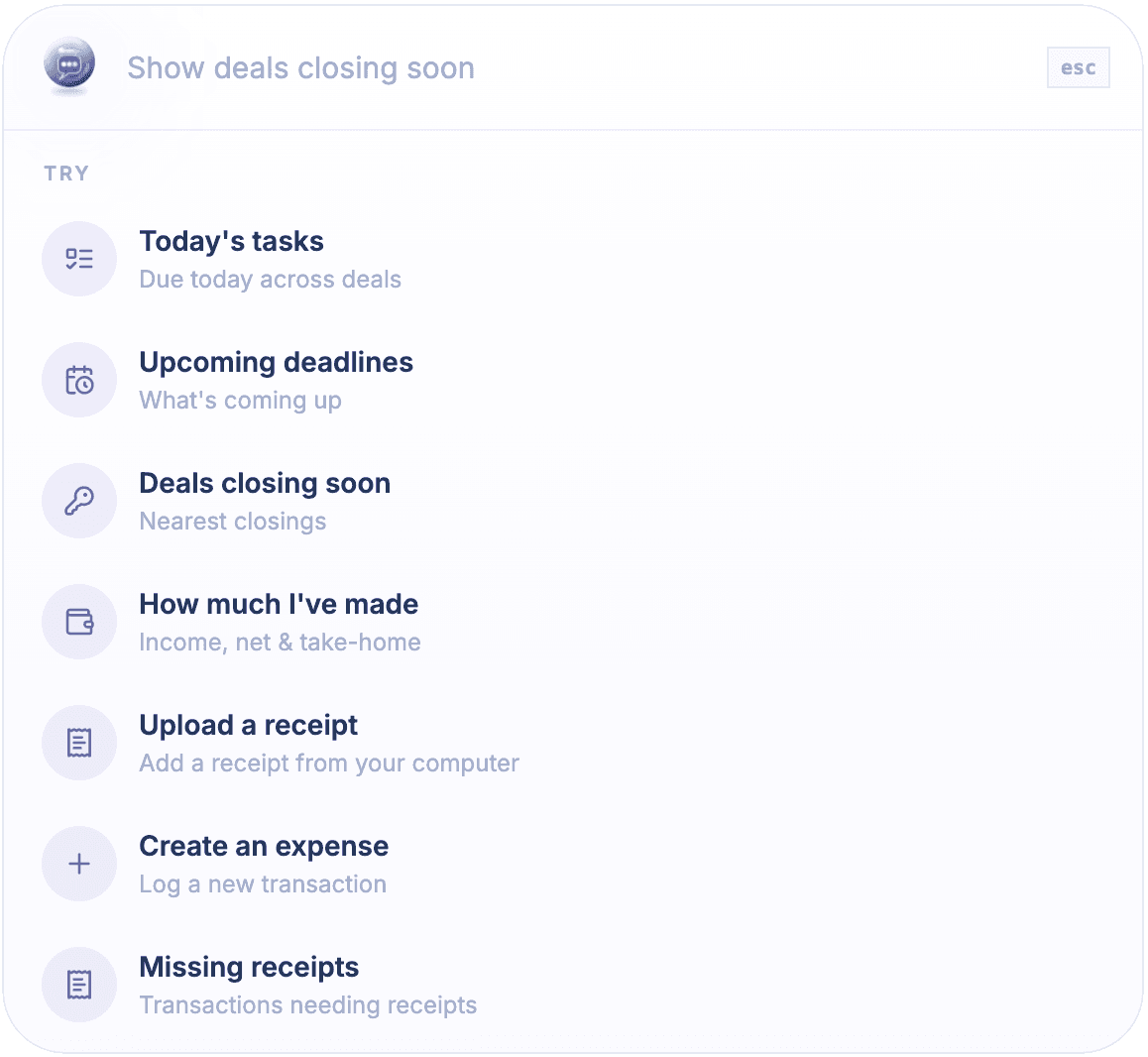 Ask Kapytl suggestions: today's tasks, deadlines, deals closing soon, and more