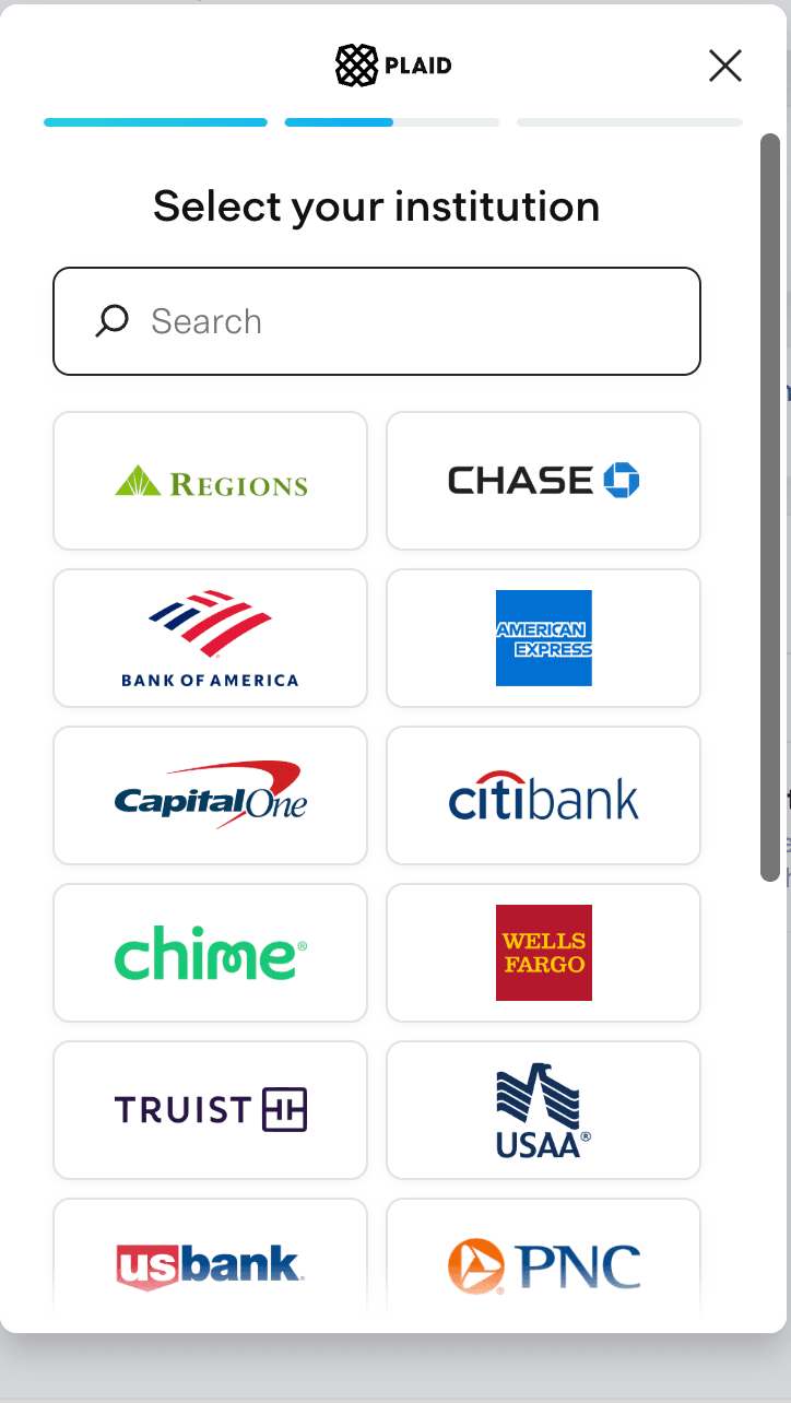 Connect your bank securely with Plaid