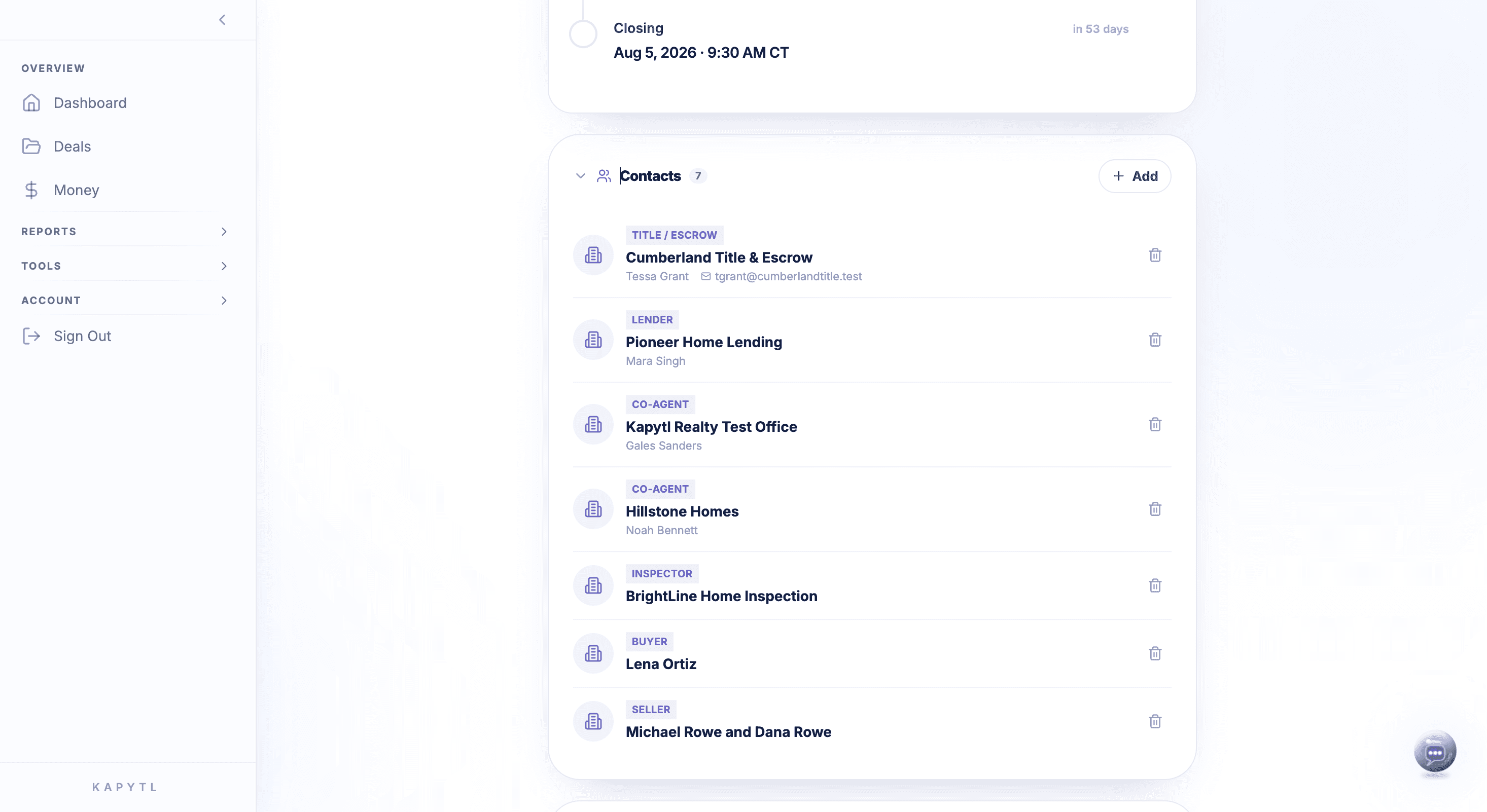 Deal contacts with roles in the Deal Room