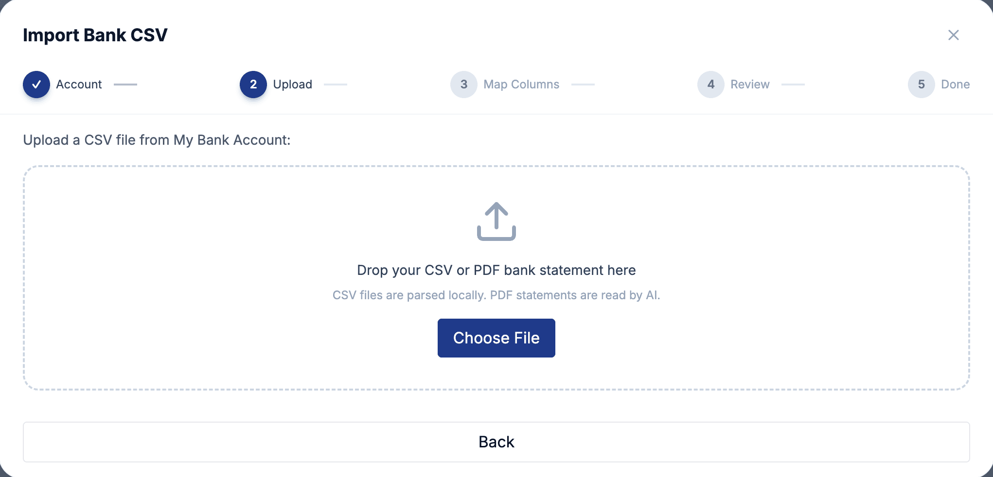 Upload a CSV or PDF bank statement