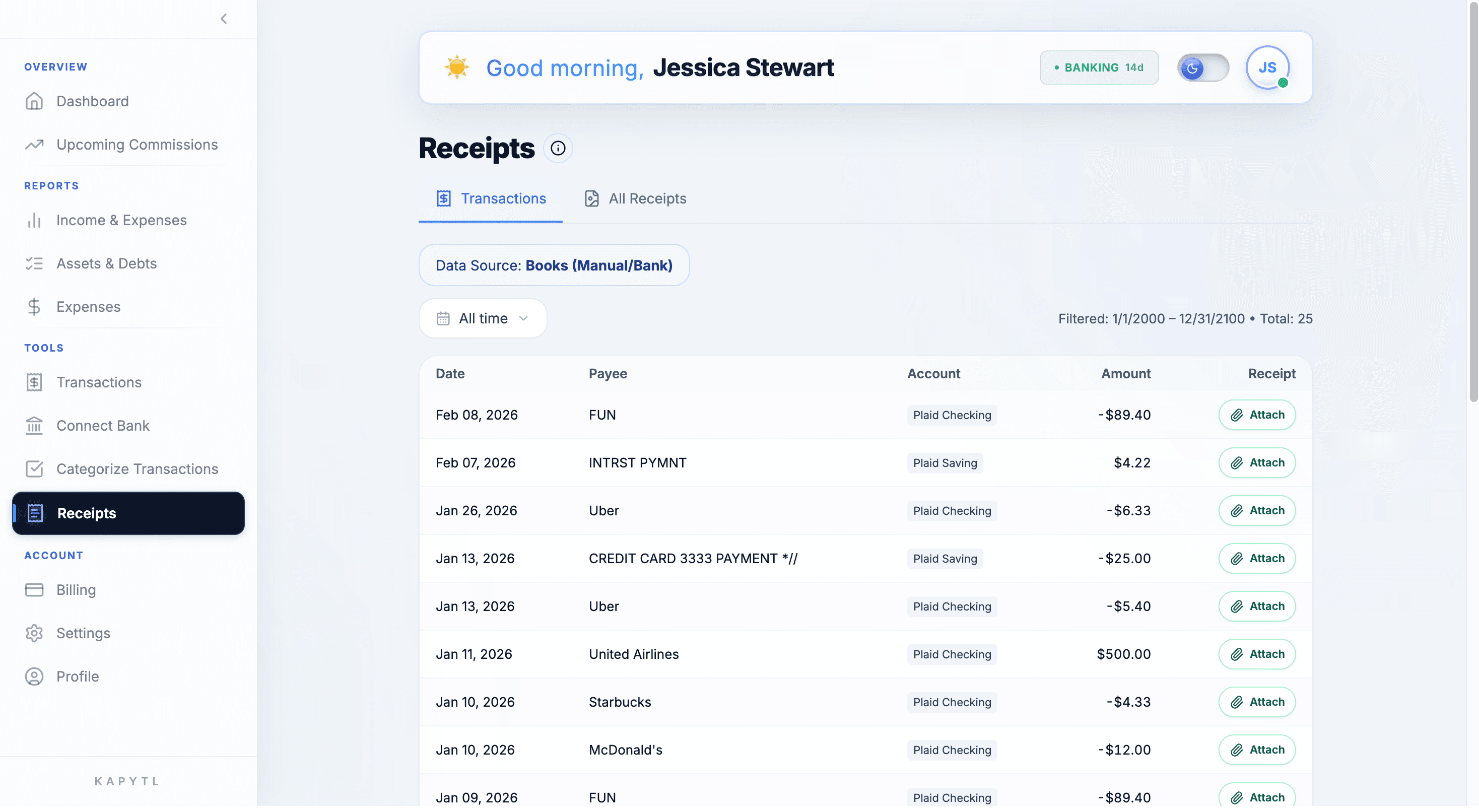 Forward receipts by email