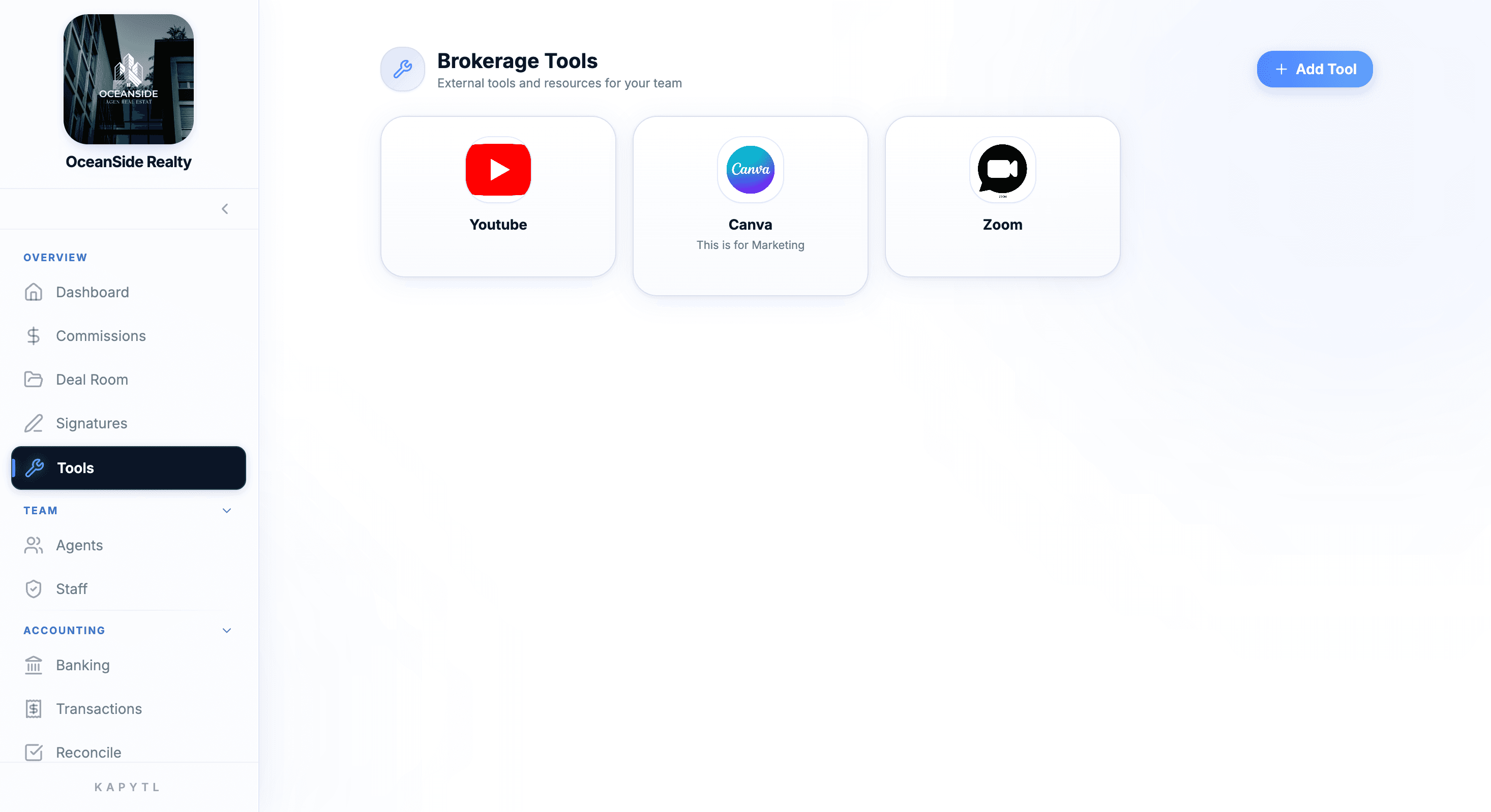 Brokerage Tools launcher with the firm's curated stack