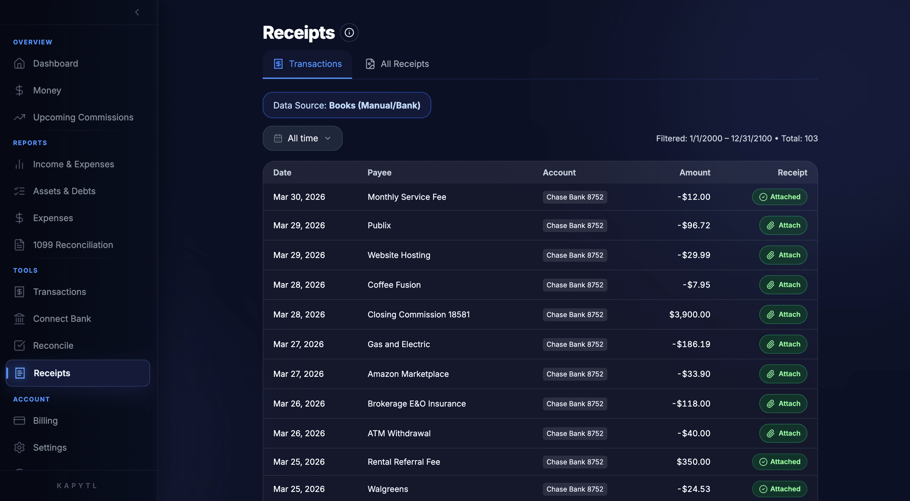 Receipts auto-attached to transactions